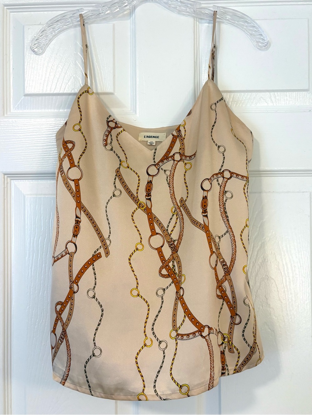 L'AGENCE Beige Chain-Print Silk Cami